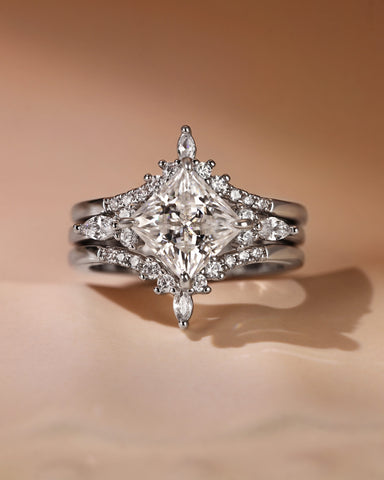 MIRABELLA Two V-Shaped Band Princess Cut Engagement Ring Set