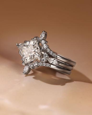 MIRABELLA Two V-Shaped Band Princess Cut Engagement Ring Set
