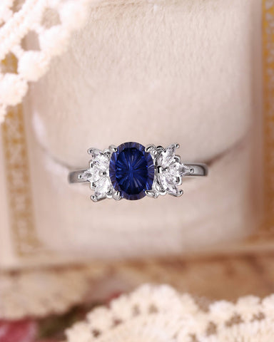 BEATRICE Fantasy Cut Oval Shaped Sapphire Cluster Engagement Ring