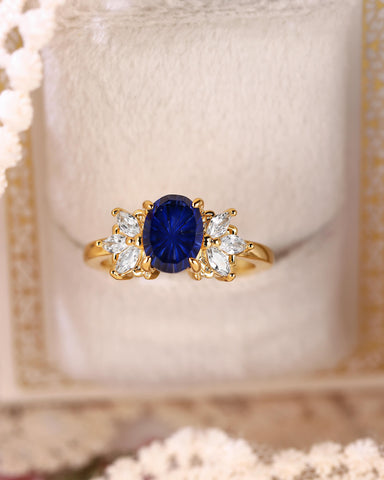 BEATRICE Fantasy Cut Oval Shaped Sapphire Cluster Engagement Ring