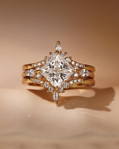 MIRABELLA Two V-Shaped Band Princess Cut Engagement Ring Set