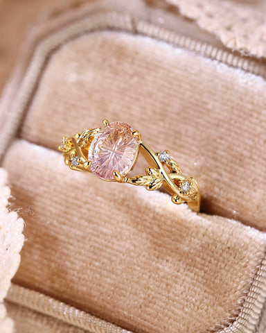 YOLANDE Fantasy Cut Oval Shaped Ametrine Nature Inspired Leafy Engagement Ring