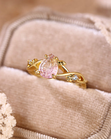 LAVINIA Fantasy Cut Pear Shaped Ametrine Leaf Twist Engagement Ring