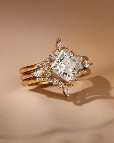 MIRABELLA Two V-Shaped Band Princess Cut Engagement Ring Set