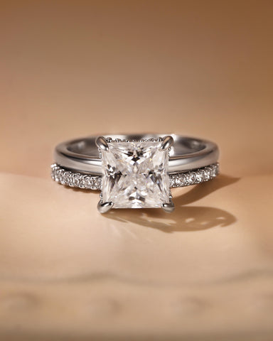 NYLAH Hidden Halo Princess Cut Engagement Ring Set