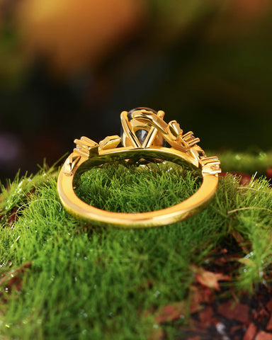 FABIOLA Oval Cut Moss Agate Engagement Ring with Vine Leaf