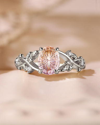 YOLANDE Fantasy Cut Oval Shaped Ametrine Nature Inspired Leafy Engagement Ring