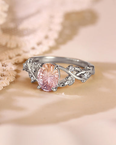 YOLANDE Fantasy Cut Oval Shaped Ametrine Nature Inspired Leafy Engagement Ring