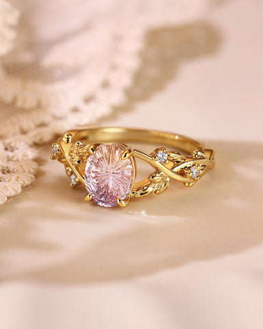 YOLANDE Fantasy Cut Oval Shaped Ametrine Nature Inspired Leafy Engagement Ring