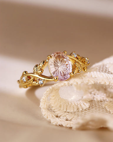 YOLANDE Fantasy Cut Oval Shaped Ametrine Nature Inspired Leafy Engagement Ring