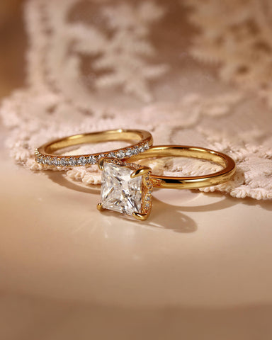 NYLAH Hidden Halo Princess Cut Engagement Ring Set