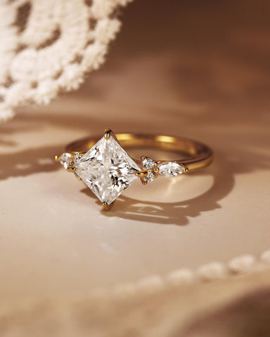 CLEO Three Stone Side Princess Cut Engagement Ring