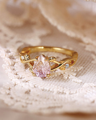 LAVINIA Fantasy Cut Pear Shaped Ametrine Leaf Twist Engagement Ring