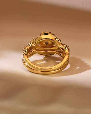 VERA Floral Inspired Moissanite Bridal Ring Set with Curved Band