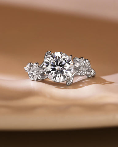 SUNNY Floral Inspired Round Cut Moissanite Engagement Ring