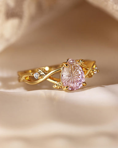LAVINIA Fantasy Cut Pear Shaped Ametrine Leaf Twist Engagement Ring