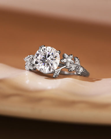 SUNNY Floral Inspired Round Cut Moissanite Engagement Ring