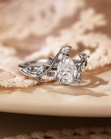 MALI Leaf Vine Pear Cut Engagement Ring