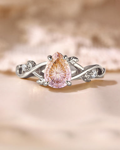 LAVINIA Fantasy Cut Pear Shaped Ametrine Leaf Twist Engagement Ring