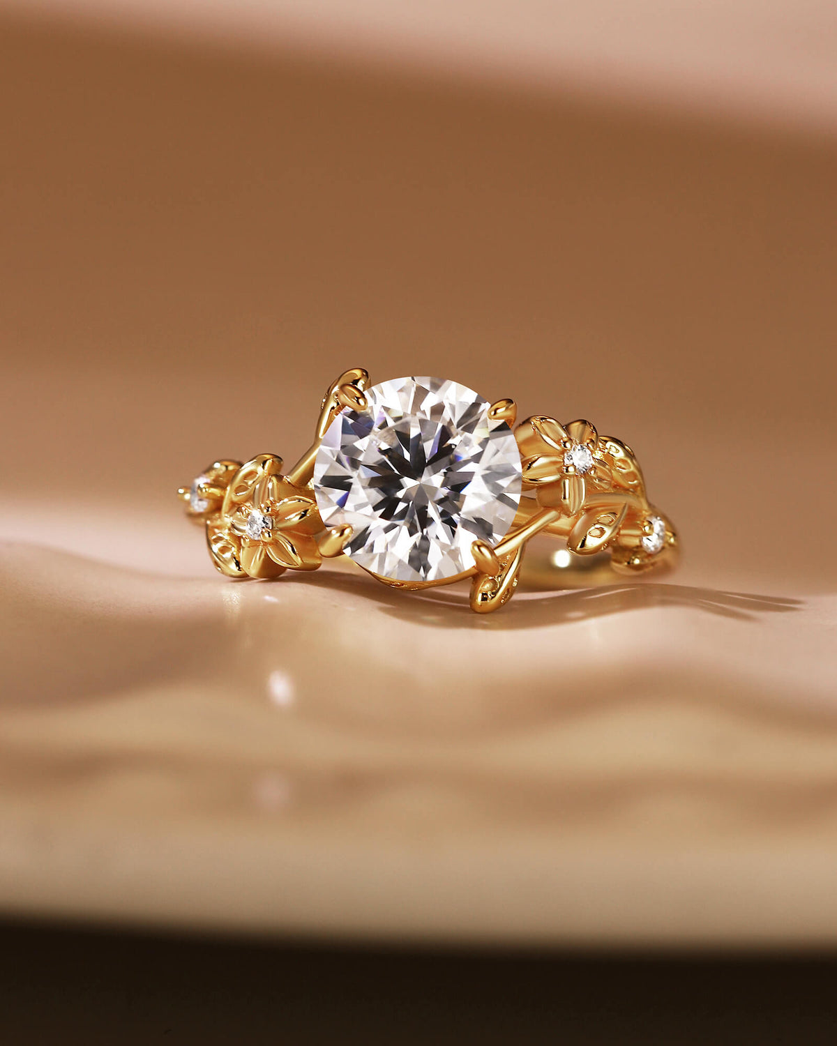 SUNNY Floral Inspired Round Cut Moissanite Engagement Ring