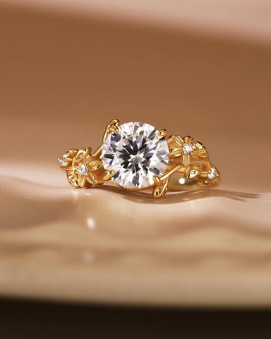 SUNNY Floral Inspired Round Cut Moissanite Engagement Ring