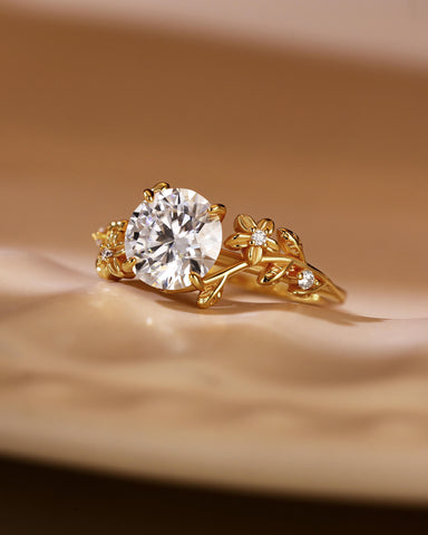 SUNNY Floral Inspired Round Cut Moissanite Engagement Ring