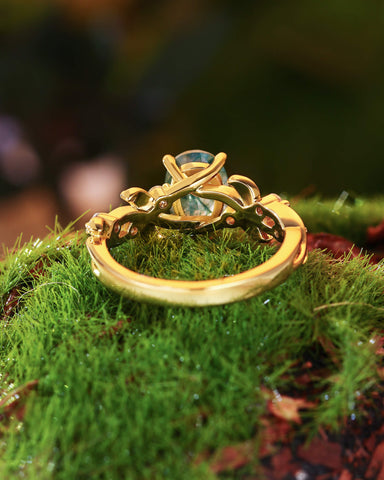 BETTINA Oval Cut Moss Agate Leafy Engagement Ring