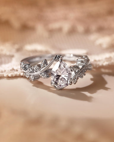 IVARA Bypass Leaf Vine Pear Cut Engagement Ring
