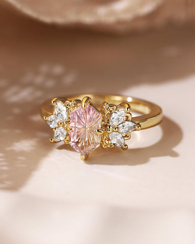 CONSTANCE Fantasy Cut Hexagon Shaped Ametrine Cluster Vintage Engagement Ring