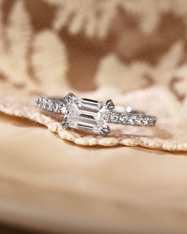 LELA Pavé Band East-West Emerald Cut Engagement Ring