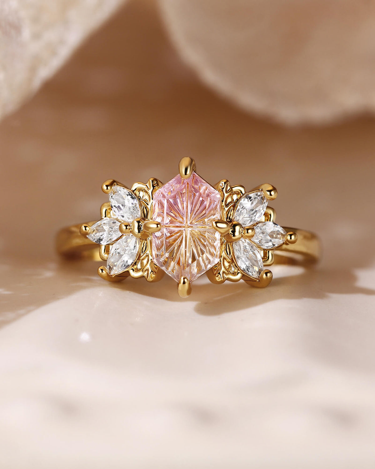 CONSTANCE Fantasy Cut Hexagon Shaped Ametrine Cluster Vintage Engagement Ring