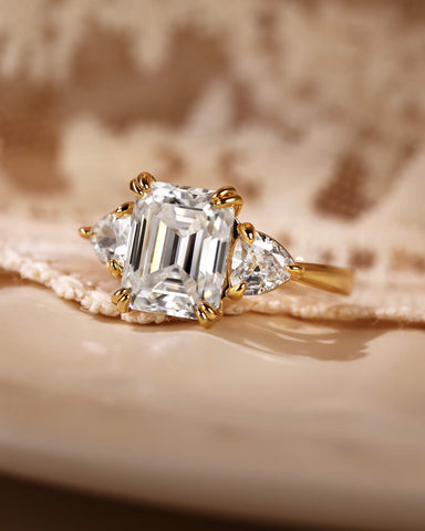 ARIELLE Three-Stone Emerald Cut Engagement Ring