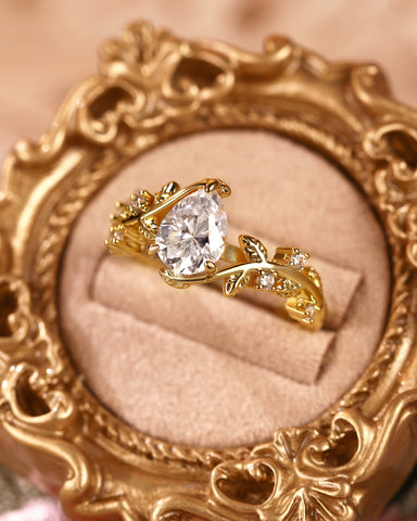 IVARA Bypass Leaf Vine Pear Cut Engagement Ring