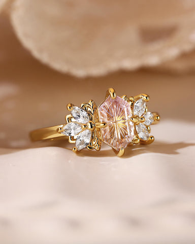 CONSTANCE Fantasy Cut Hexagon Shaped Ametrine Cluster Vintage Engagement Ring