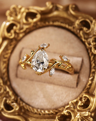 MALI Leaf Vine Pear Cut Engagement Ring