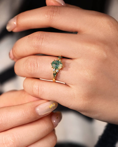 KAELIN Unique Oval Moss Agate Twist Ring Engagement Ring