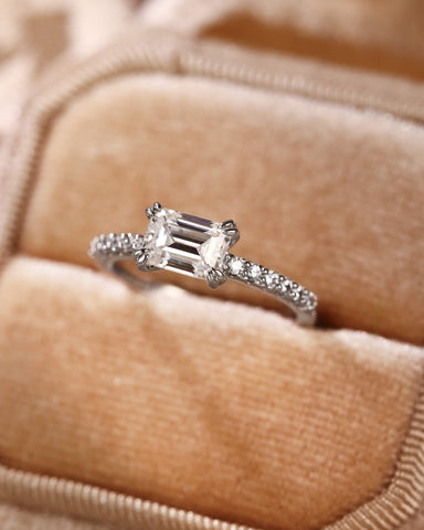 LELA Pavé Band East-West Emerald Cut Engagement Ring