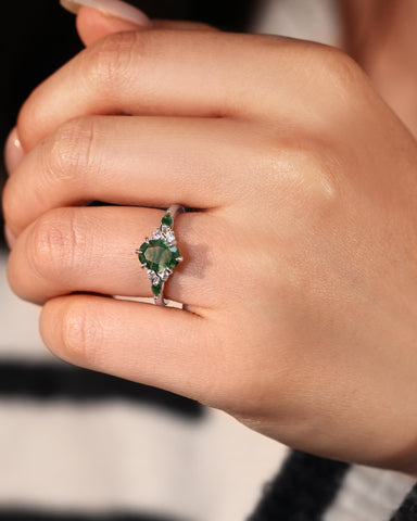 KAELIN Unique Oval Moss Agate Twist Ring Engagement Ring