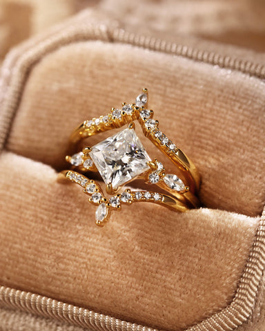 MIRABELLA Two V-Shaped Band Princess Cut Engagement Ring Set
