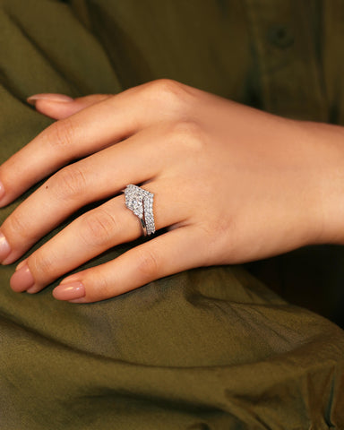 GEMMA Hexagon Cut Moissanite Engagement Ring Set with Curved Band