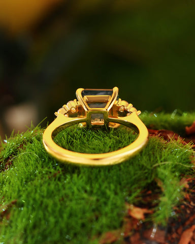 CYRA Square Shape Moss Agate Unique Engagement Ring
