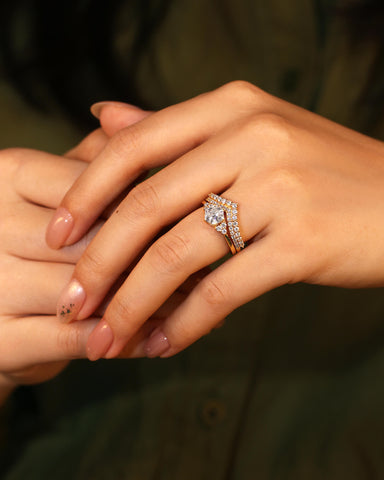 GEMMA Hexagon Cut Moissanite Engagement Ring Set with Curved Band