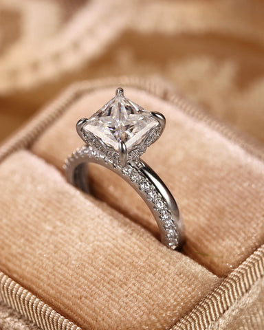 NYLAH Hidden Halo Princess Cut Engagement Ring Set
