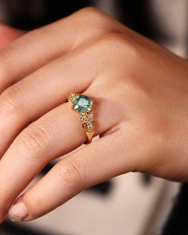 BREEZE Leaf Cushion Shaped Moss Agate Engagement Ring