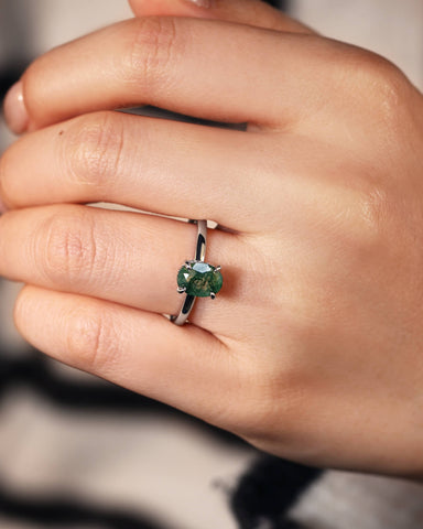 ARIA Natural Moss Agate Oval Cut Engagement Ring