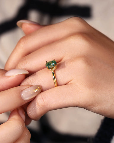ARIA Natural Moss Agate Oval Cut Engagement Ring
