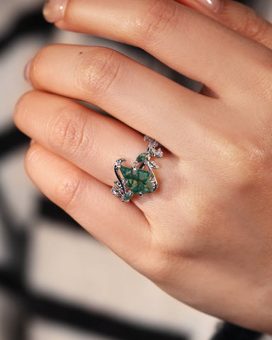 CORALIE Leaf Wrap Kite Cut Moss Agate Engagement Ring