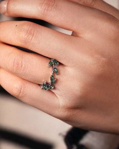 LYRIC Marquise Cut Moss Agate Ring for Women