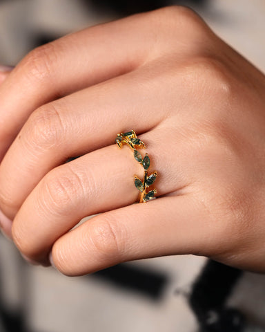 LYRIC Marquise Cut Moss Agate Ring for Women