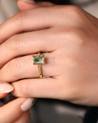 HAVEN Nature Inspired Emerald Moss Agate Engagement Ring